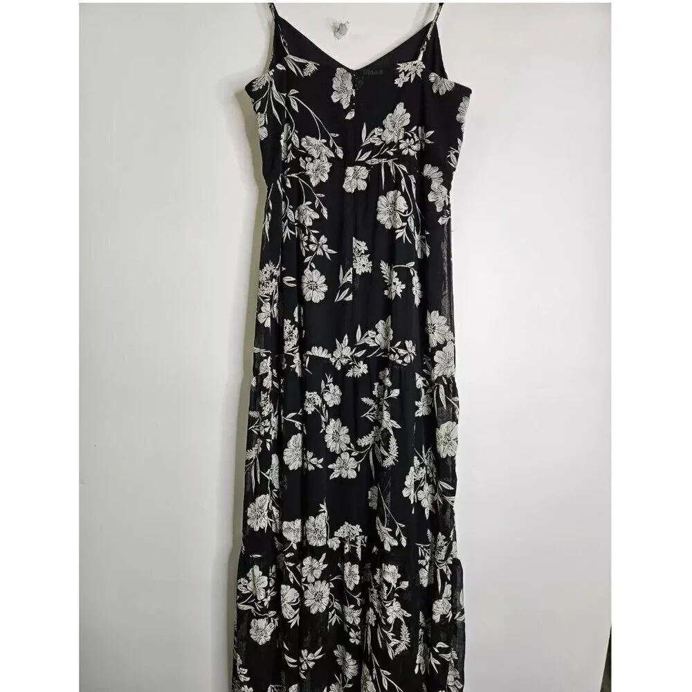 J. Crew Women's 6 Black & White Chiffon Floral Tiered Maxi Dress Wedding Summer
